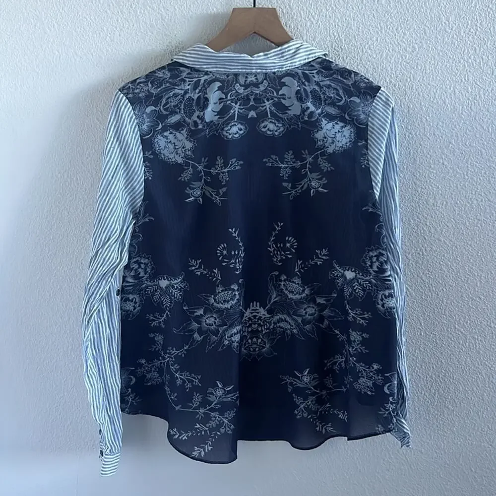 Free People Party in the Back Button Down Lightweight Top Blouse Medium